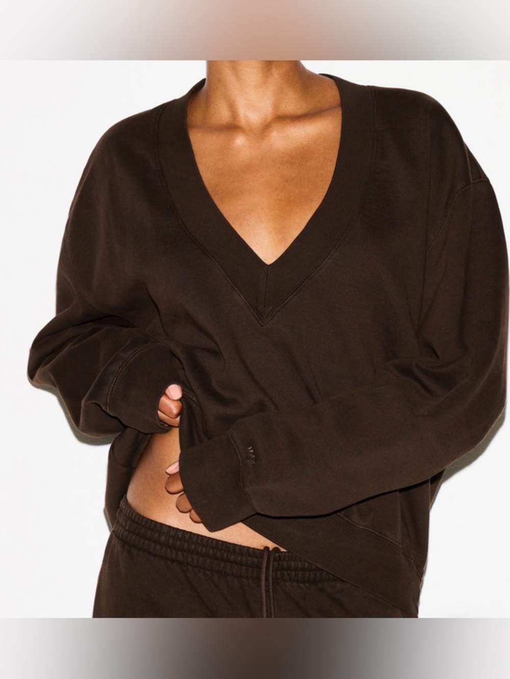 SKIMS Boyfriend Fleece V-Neck Sweater NWT